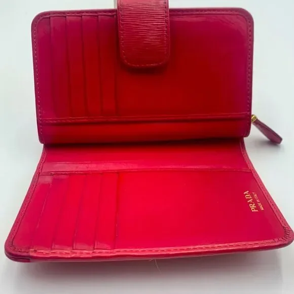 Auth PRADA Small Bifold Fucshia Saffiano Leather Wallet Preloved Very Good - Picture 12 of 13